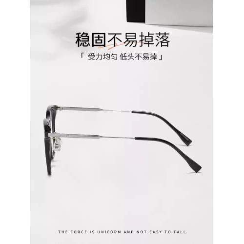 宝丽冷茶色复古眼镜框眼镜女大框可配度数防蓝光纯钛眼镜架